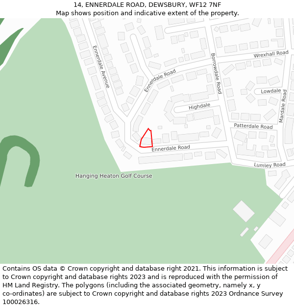 14, ENNERDALE ROAD, DEWSBURY, WF12 7NF: Location map and indicative extent of plot