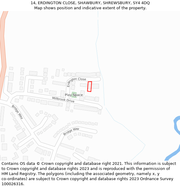 14, ERDINGTON CLOSE, SHAWBURY, SHREWSBURY, SY4 4DQ: Location map and indicative extent of plot