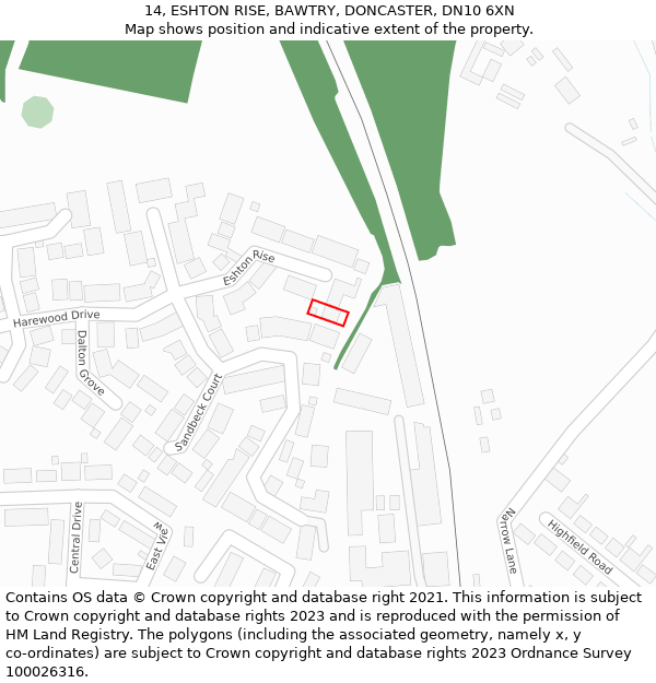 14, ESHTON RISE, BAWTRY, DONCASTER, DN10 6XN: Location map and indicative extent of plot