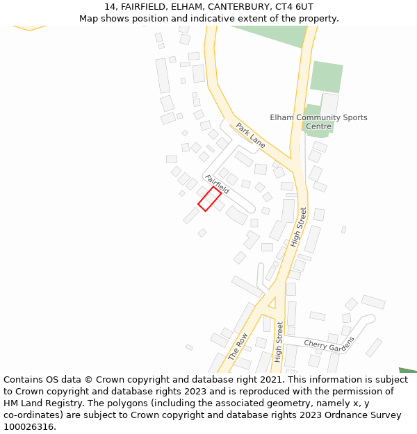 14, FAIRFIELD, ELHAM, CANTERBURY, CT4 6UT: Location map and indicative extent of plot