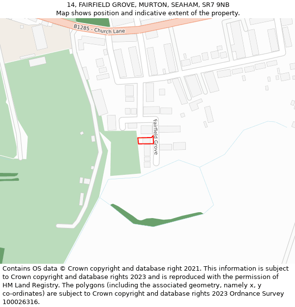 14, FAIRFIELD GROVE, MURTON, SEAHAM, SR7 9NB: Location map and indicative extent of plot