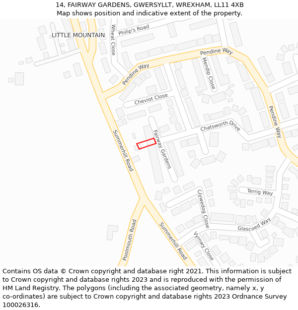 14, FAIRWAY GARDENS, GWERSYLLT, WREXHAM, LL11 4XB: Location map and indicative extent of plot