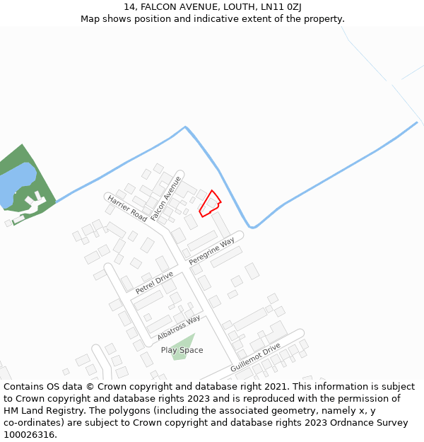 14, FALCON AVENUE, LOUTH, LN11 0ZJ: Location map and indicative extent of plot