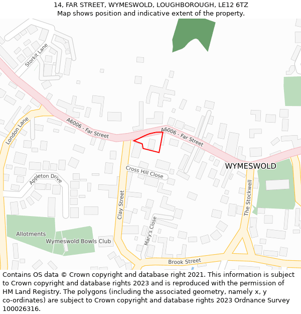 14, FAR STREET, WYMESWOLD, LOUGHBOROUGH, LE12 6TZ: Location map and indicative extent of plot