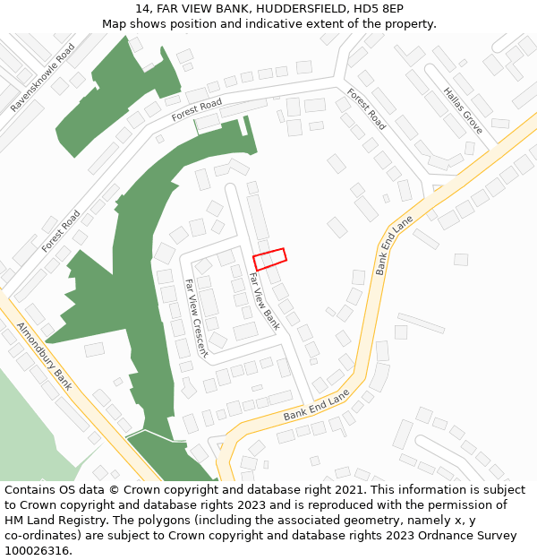 14, FAR VIEW BANK, HUDDERSFIELD, HD5 8EP: Location map and indicative extent of plot