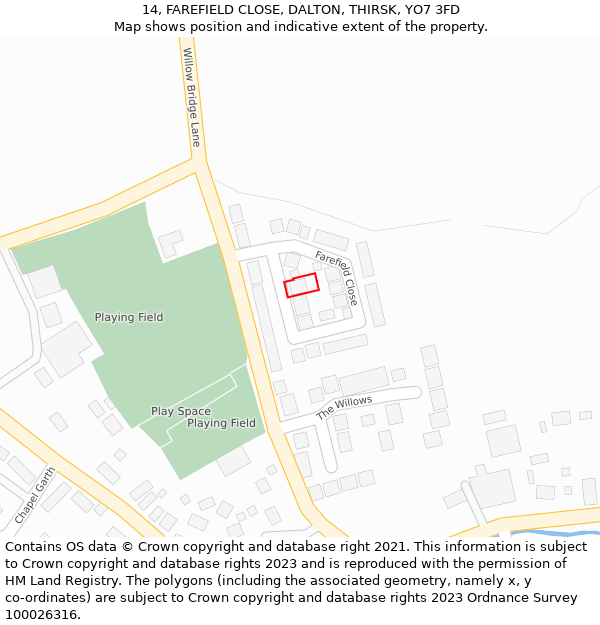 14, FAREFIELD CLOSE, DALTON, THIRSK, YO7 3FD: Location map and indicative extent of plot