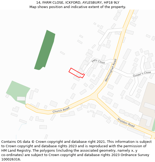 14, FARM CLOSE, ICKFORD, AYLESBURY, HP18 9LY: Location map and indicative extent of plot