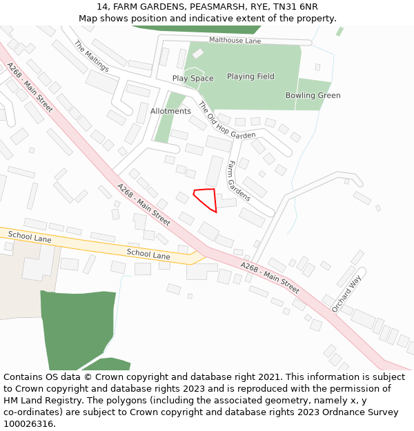 14, FARM GARDENS, PEASMARSH, RYE, TN31 6NR: Location map and indicative extent of plot