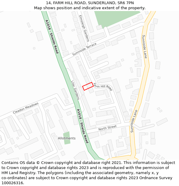 14, FARM HILL ROAD, SUNDERLAND, SR6 7PN: Location map and indicative extent of plot