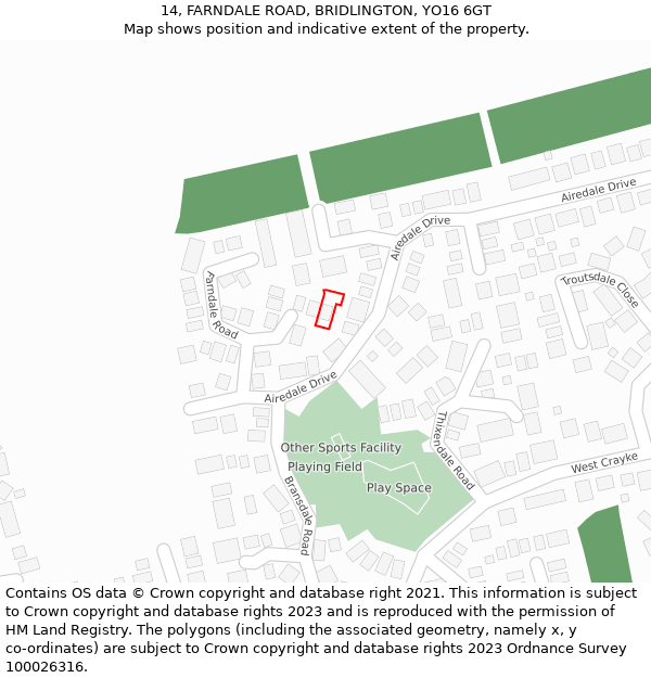 14, FARNDALE ROAD, BRIDLINGTON, YO16 6GT: Location map and indicative extent of plot