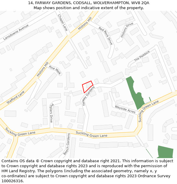 14, FARWAY GARDENS, CODSALL, WOLVERHAMPTON, WV8 2QA: Location map and indicative extent of plot