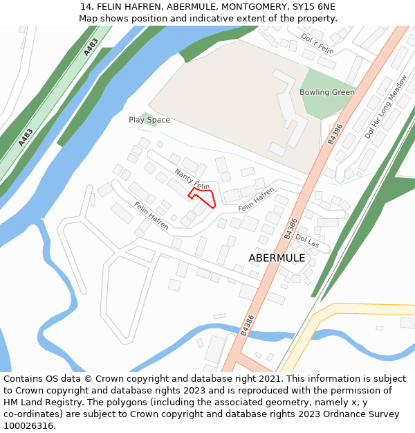 14, FELIN HAFREN, ABERMULE, MONTGOMERY, SY15 6NE: Location map and indicative extent of plot