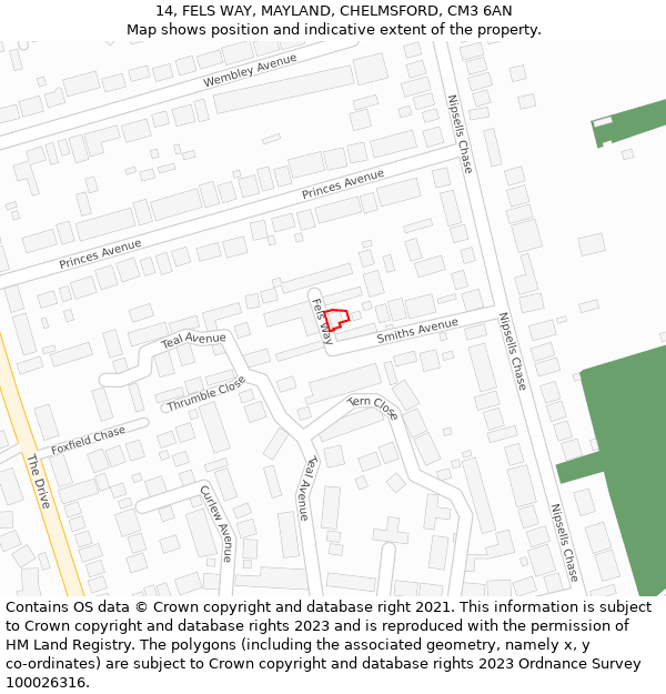 14, FELS WAY, MAYLAND, CHELMSFORD, CM3 6AN: Location map and indicative extent of plot