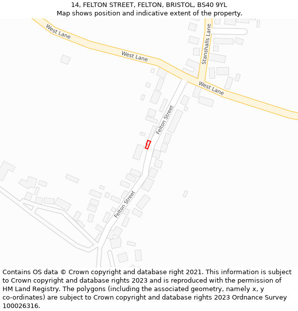 14, FELTON STREET, FELTON, BRISTOL, BS40 9YL: Location map and indicative extent of plot
