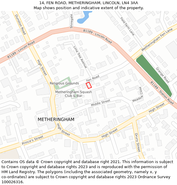 14, FEN ROAD, METHERINGHAM, LINCOLN, LN4 3AA: Location map and indicative extent of plot