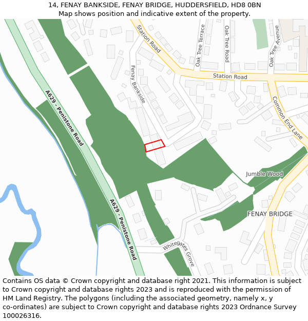 14, FENAY BANKSIDE, FENAY BRIDGE, HUDDERSFIELD, HD8 0BN: Location map and indicative extent of plot