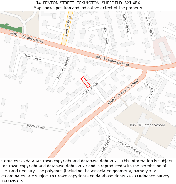 14, FENTON STREET, ECKINGTON, SHEFFIELD, S21 4BX: Location map and indicative extent of plot