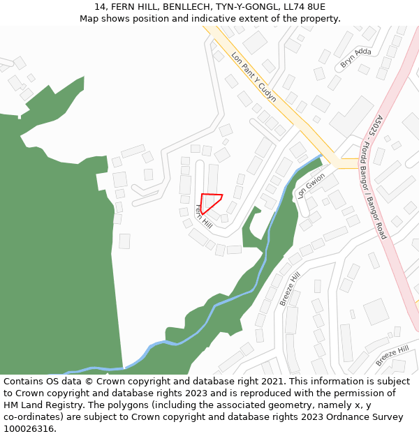 14, FERN HILL, BENLLECH, TYN-Y-GONGL, LL74 8UE: Location map and indicative extent of plot