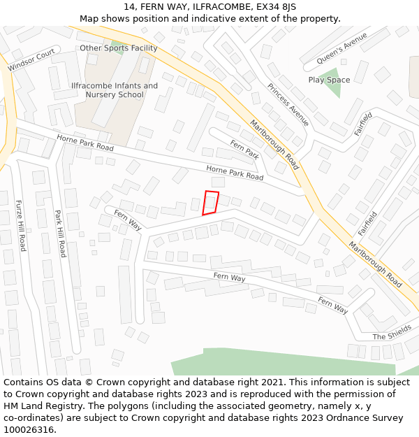 14, FERN WAY, ILFRACOMBE, EX34 8JS: Location map and indicative extent of plot