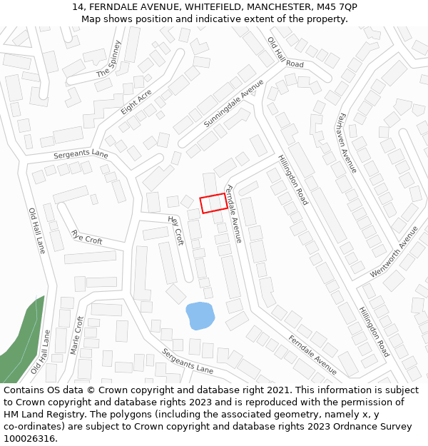 14, FERNDALE AVENUE, WHITEFIELD, MANCHESTER, M45 7QP: Location map and indicative extent of plot