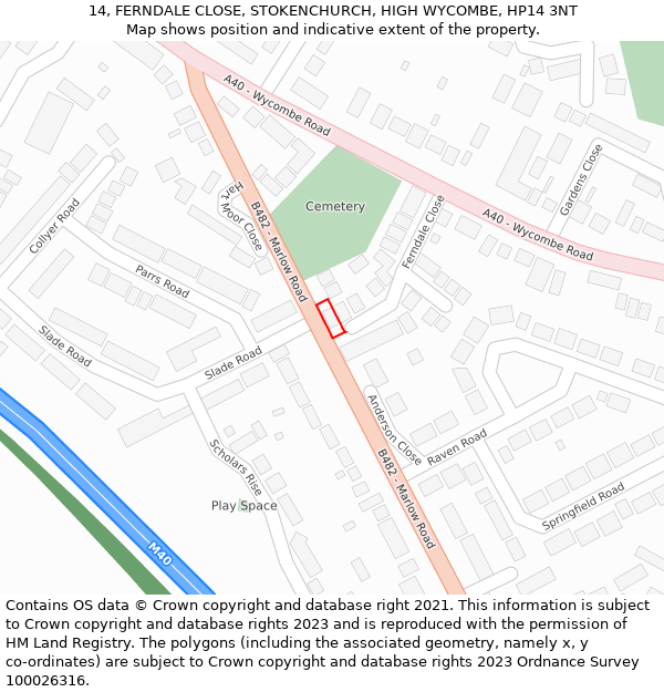 14, FERNDALE CLOSE, STOKENCHURCH, HIGH WYCOMBE, HP14 3NT: Location map and indicative extent of plot