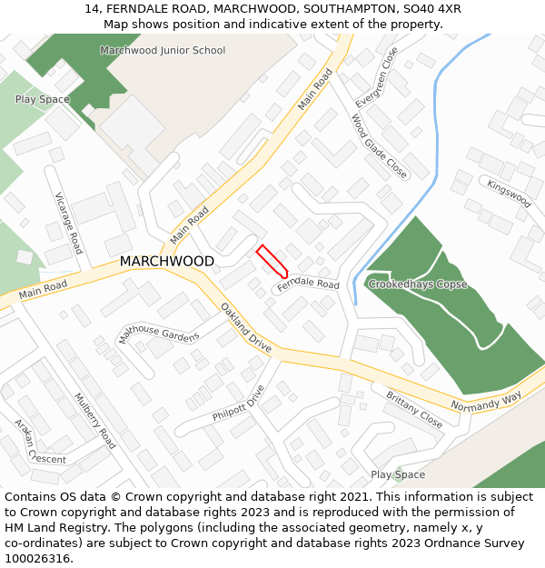 14, FERNDALE ROAD, MARCHWOOD, SOUTHAMPTON, SO40 4XR: Location map and indicative extent of plot