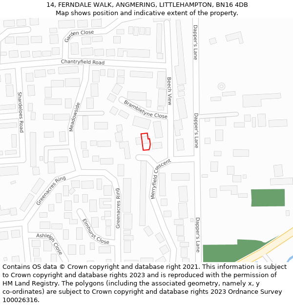14, FERNDALE WALK, ANGMERING, LITTLEHAMPTON, BN16 4DB: Location map and indicative extent of plot