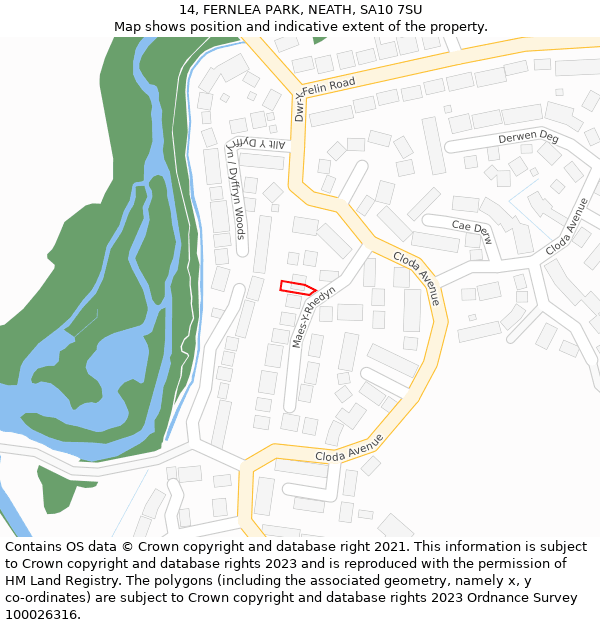 14, FERNLEA PARK, NEATH, SA10 7SU: Location map and indicative extent of plot