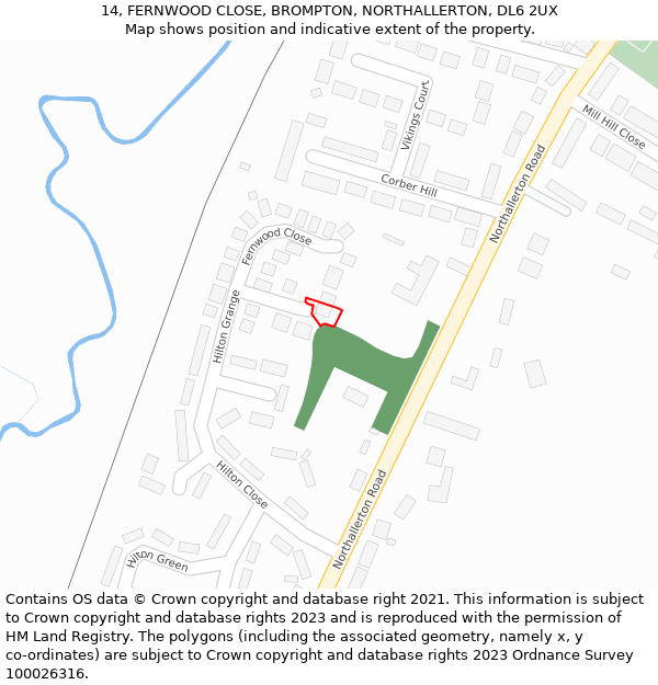 14, FERNWOOD CLOSE, BROMPTON, NORTHALLERTON, DL6 2UX: Location map and indicative extent of plot