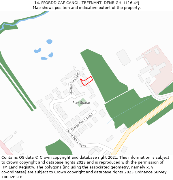 14, FFORDD CAE CANOL, TREFNANT, DENBIGH, LL16 4YJ: Location map and indicative extent of plot