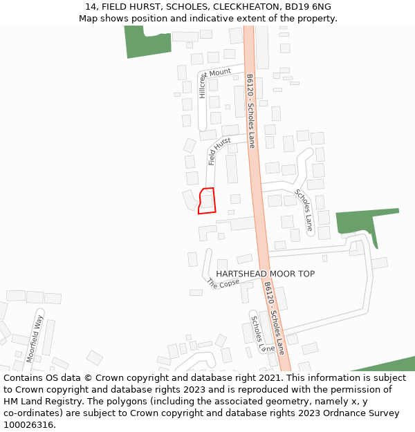 14, FIELD HURST, SCHOLES, CLECKHEATON, BD19 6NG: Location map and indicative extent of plot