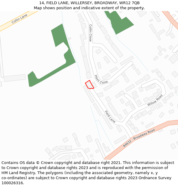 14, FIELD LANE, WILLERSEY, BROADWAY, WR12 7QB: Location map and indicative extent of plot