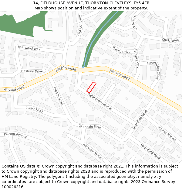 14, FIELDHOUSE AVENUE, THORNTON-CLEVELEYS, FY5 4ER: Location map and indicative extent of plot