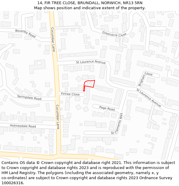 14, FIR TREE CLOSE, BRUNDALL, NORWICH, NR13 5RN: Location map and indicative extent of plot