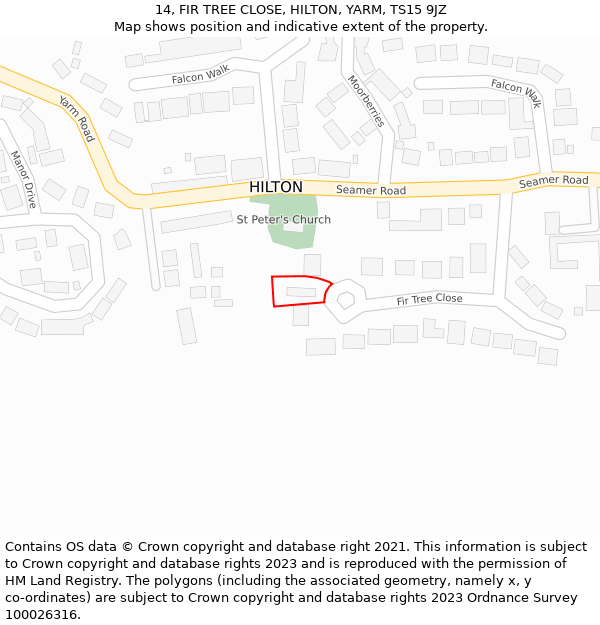 14, FIR TREE CLOSE, HILTON, YARM, TS15 9JZ: Location map and indicative extent of plot