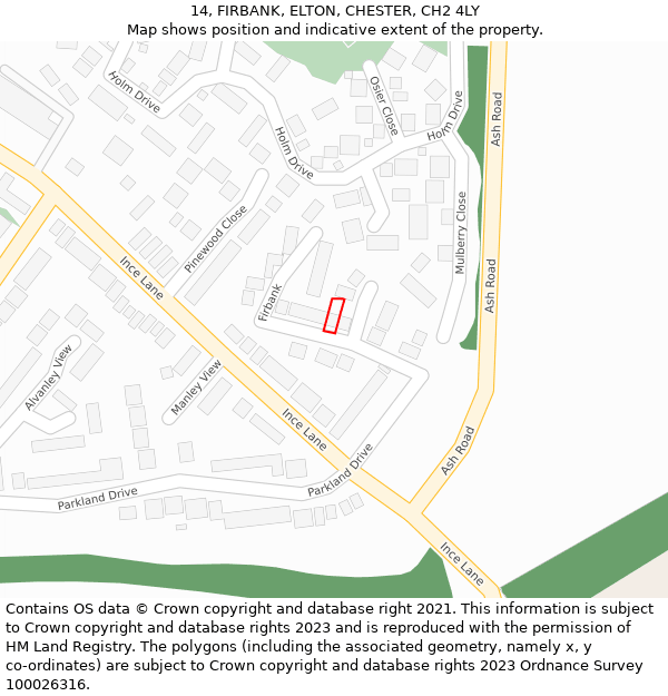 14, FIRBANK, ELTON, CHESTER, CH2 4LY: Location map and indicative extent of plot