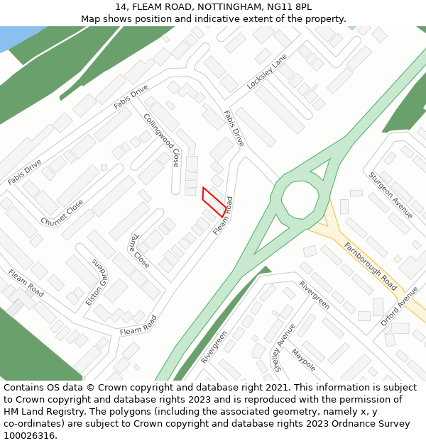 14, FLEAM ROAD, NOTTINGHAM, NG11 8PL: Location map and indicative extent of plot