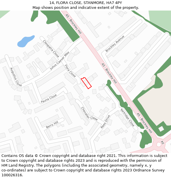 14, FLORA CLOSE, STANMORE, HA7 4PY: Location map and indicative extent of plot