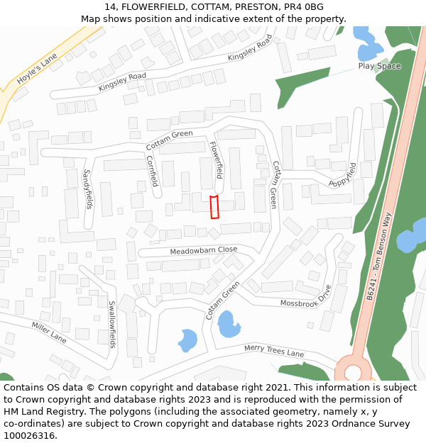 14, FLOWERFIELD, COTTAM, PRESTON, PR4 0BG: Location map and indicative extent of plot