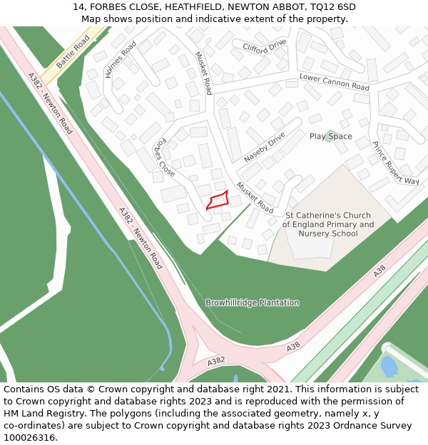 14, FORBES CLOSE, HEATHFIELD, NEWTON ABBOT, TQ12 6SD: Location map and indicative extent of plot