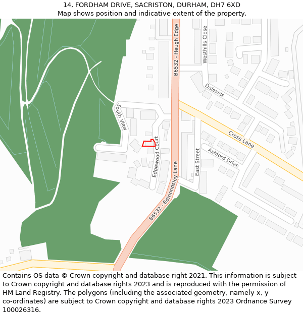 14, FORDHAM DRIVE, SACRISTON, DURHAM, DH7 6XD: Location map and indicative extent of plot