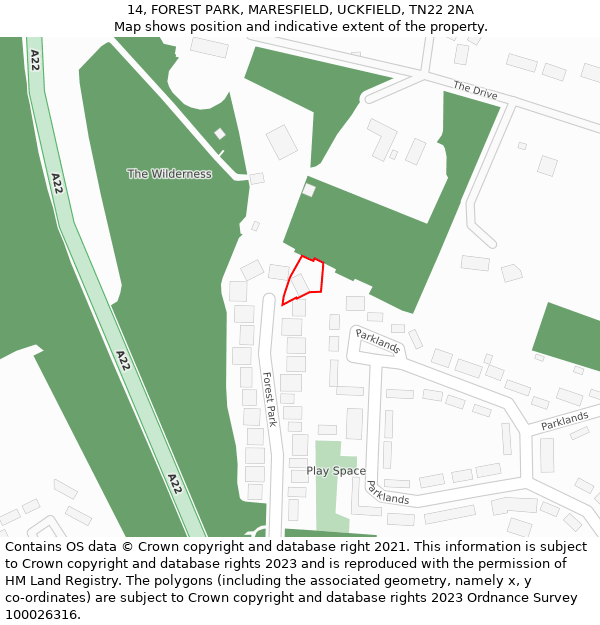 14, FOREST PARK, MARESFIELD, UCKFIELD, TN22 2NA: Location map and indicative extent of plot