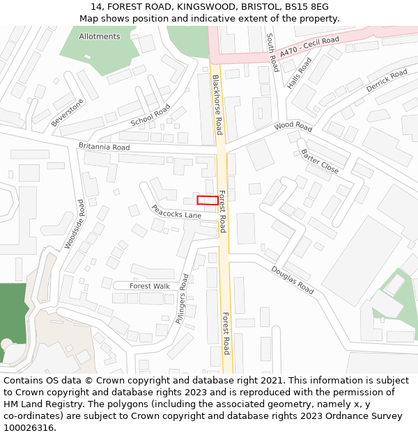 14, FOREST ROAD, KINGSWOOD, BRISTOL, BS15 8EG: Location map and indicative extent of plot