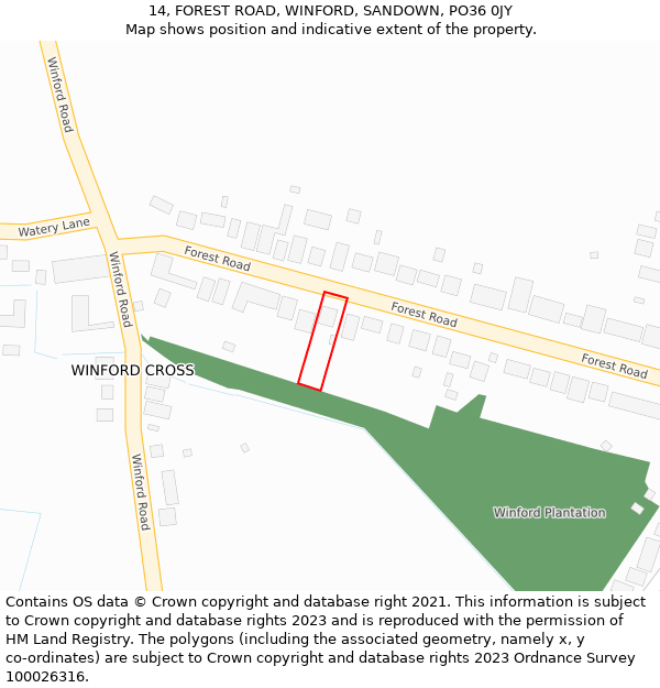 14, FOREST ROAD, WINFORD, SANDOWN, PO36 0JY: Location map and indicative extent of plot