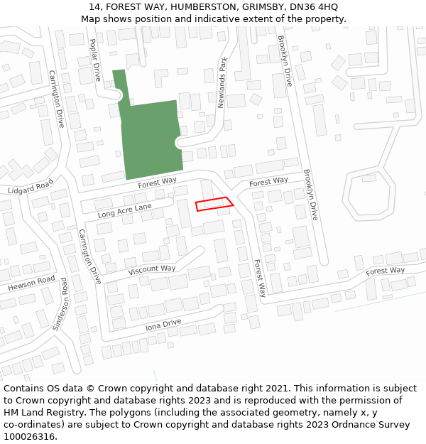 14, FOREST WAY, HUMBERSTON, GRIMSBY, DN36 4HQ: Location map and indicative extent of plot