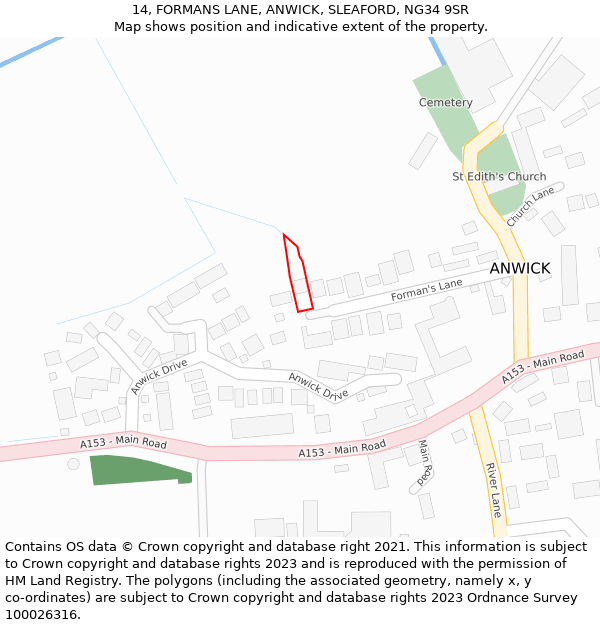 14, FORMANS LANE, ANWICK, SLEAFORD, NG34 9SR: Location map and indicative extent of plot
