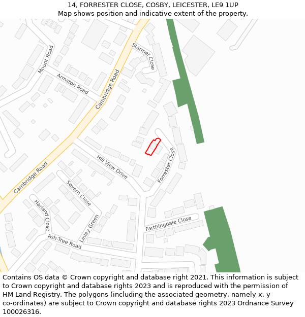 14, FORRESTER CLOSE, COSBY, LEICESTER, LE9 1UP: Location map and indicative extent of plot
