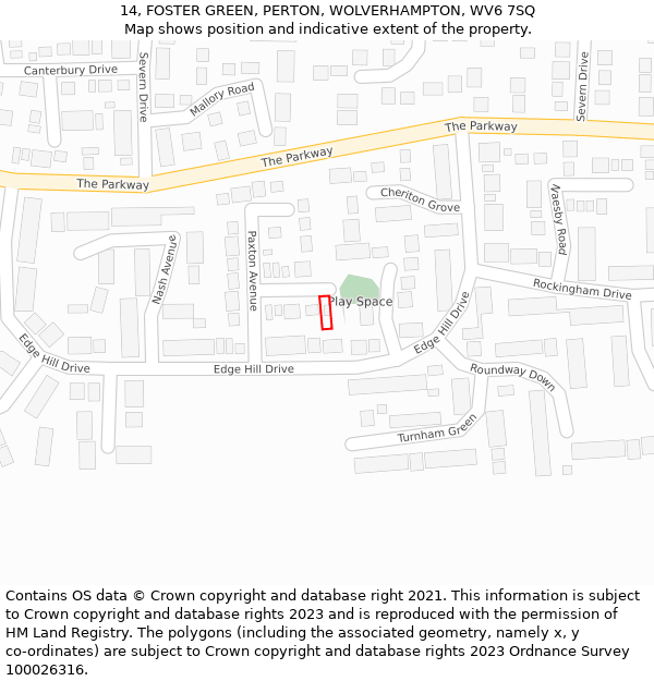 14, FOSTER GREEN, PERTON, WOLVERHAMPTON, WV6 7SQ: Location map and indicative extent of plot