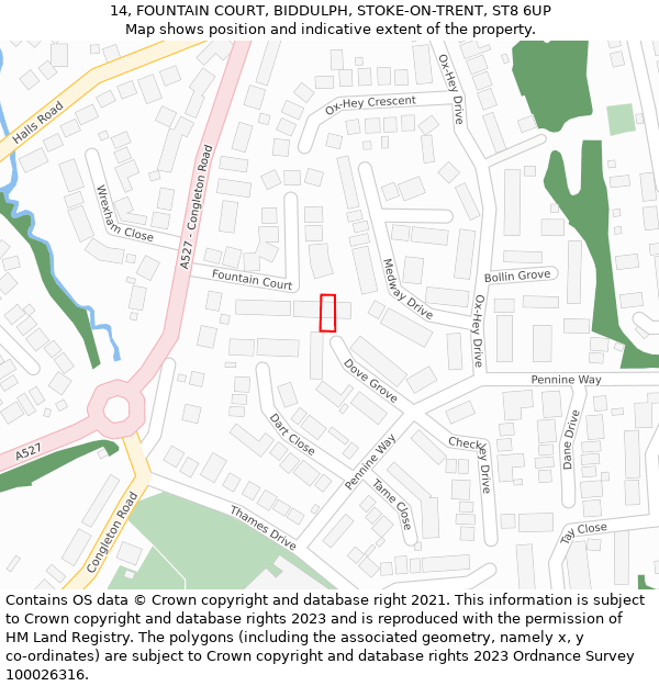 14, FOUNTAIN COURT, BIDDULPH, STOKE-ON-TRENT, ST8 6UP: Location map and indicative extent of plot