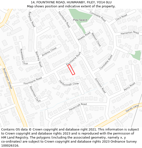 14, FOUNTAYNE ROAD, HUNMANBY, FILEY, YO14 0LU: Location map and indicative extent of plot